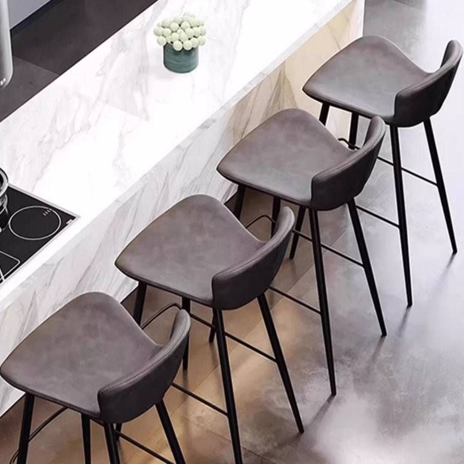 Contemporary Scandinavian Curved Faux Leather Carbon Steel High Legs Bar Stool Footrest For Dining Room