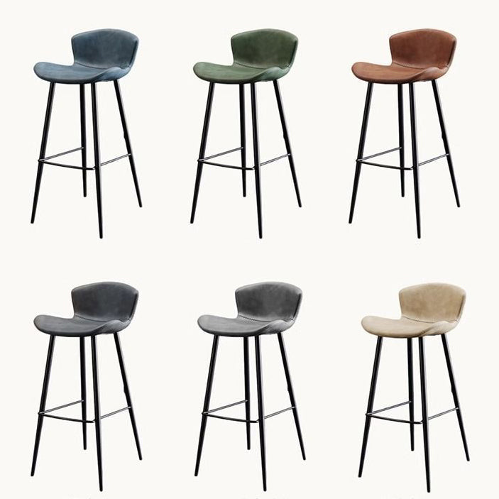 Contemporary Scandinavian Curved Faux Leather Carbon Steel High Legs Bar Stool Footrest For Dining Room