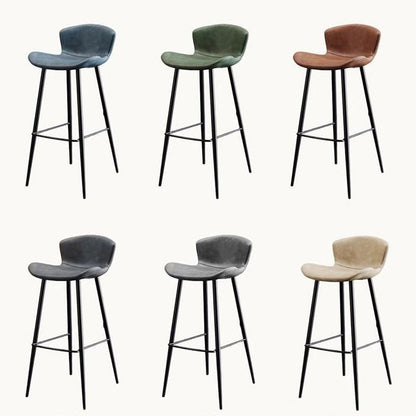 Contemporary Scandinavian Curved Faux Leather Carbon Steel High Legs Bar Stool Footrest For Dining Room