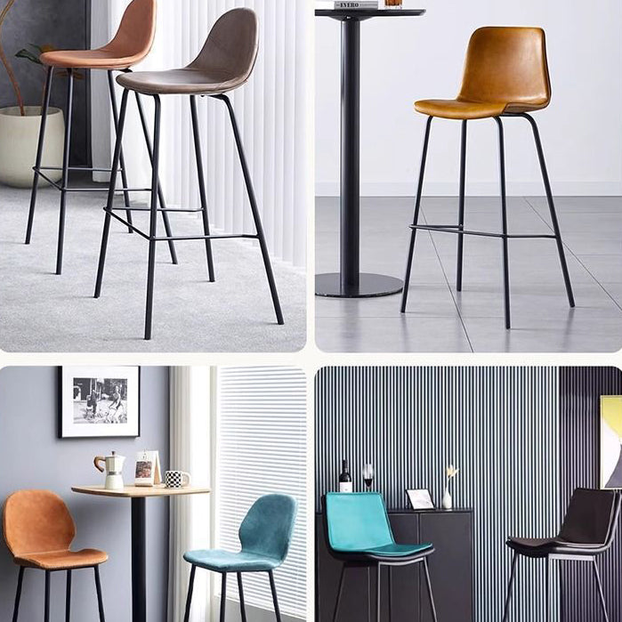 Contemporary Scandinavian Curved Faux Leather Carbon Steel High Legs Bar Stool Footrest For Dining Room