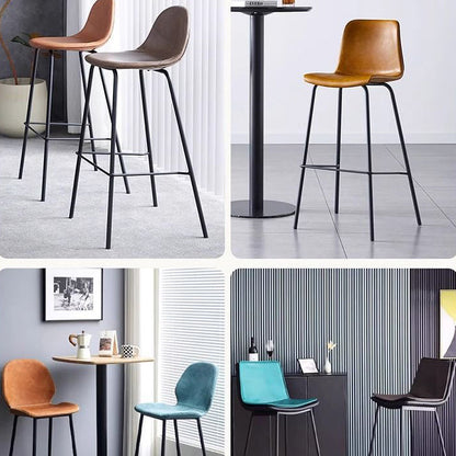Contemporary Scandinavian Curved Faux Leather Carbon Steel High Legs Bar Stool Footrest For Dining Room