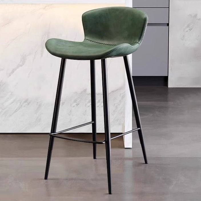 Contemporary Scandinavian Curved Faux Leather Carbon Steel High Legs Bar Stool Footrest For Dining Room