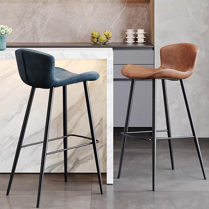 Contemporary Scandinavian Curved Faux Leather Carbon Steel High Legs Bar Stool Footrest For Dining Room