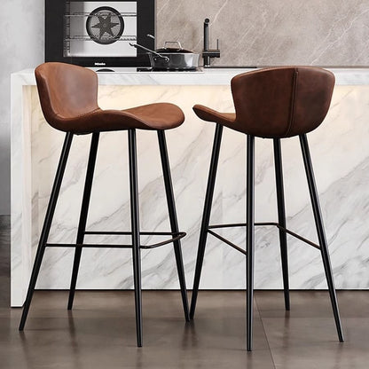 Contemporary Scandinavian Curved Faux Leather Carbon Steel High Legs Bar Stool Footrest For Dining Room