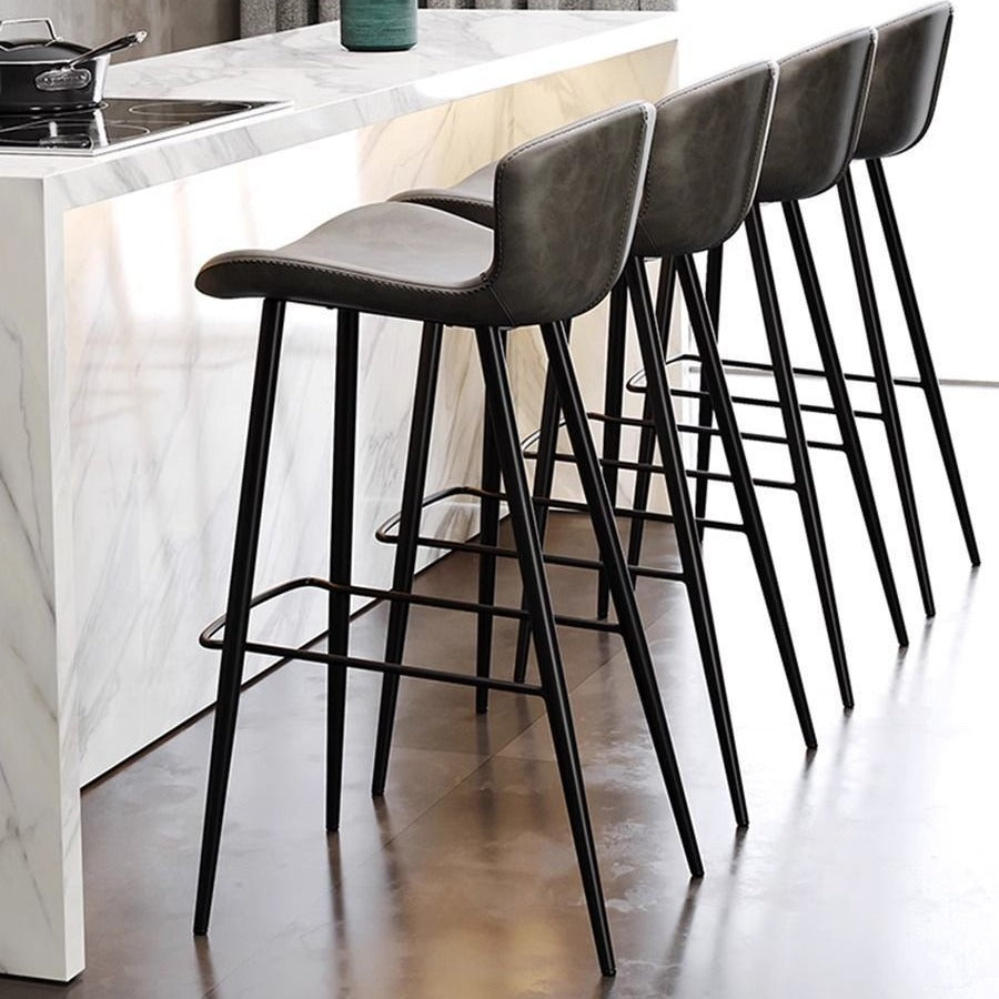 Contemporary Scandinavian Curved Faux Leather Carbon Steel High Legs Bar Stool Footrest For Dining Room