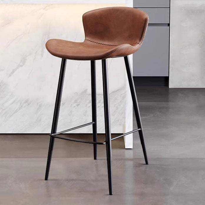 Contemporary Scandinavian Curved Faux Leather Carbon Steel High Legs Bar Stool Footrest For Dining Room