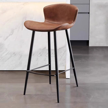 Contemporary Scandinavian Curved Faux Leather Carbon Steel High Legs Bar Stool Footrest For Dining Room