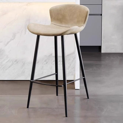 Contemporary Scandinavian Curved Faux Leather Carbon Steel High Legs Bar Stool Footrest For Dining Room