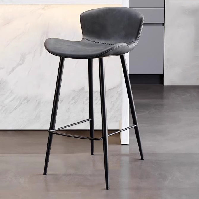 Contemporary Scandinavian Curved Faux Leather Carbon Steel High Legs Bar Stool Footrest For Dining Room