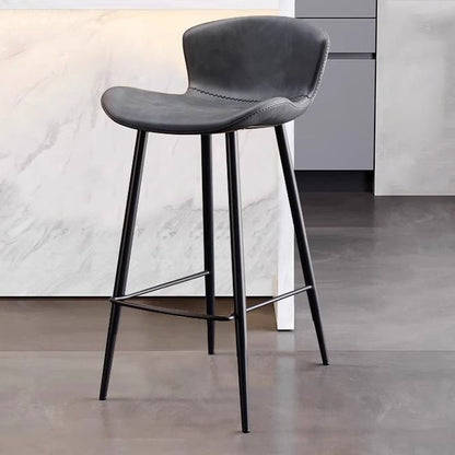 Contemporary Scandinavian Curved Faux Leather Carbon Steel High Legs Bar Stool Footrest For Dining Room