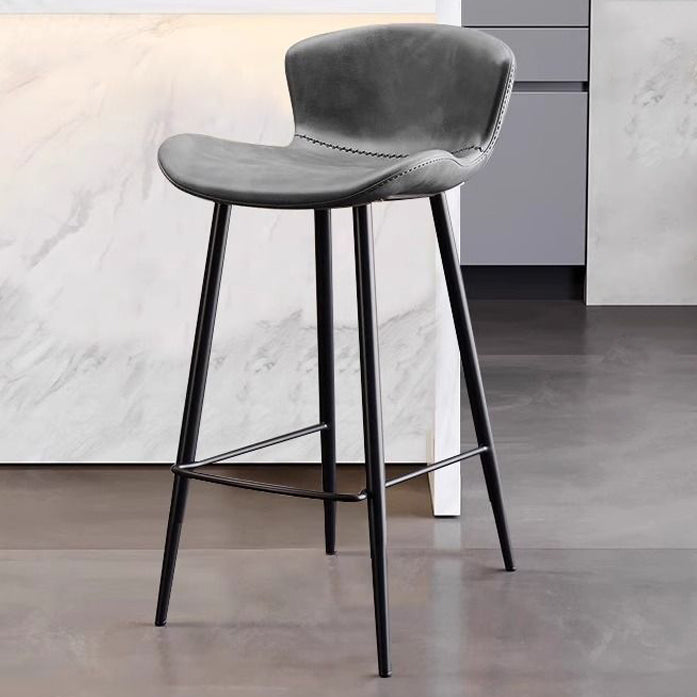 Contemporary Scandinavian Curved Faux Leather Carbon Steel High Legs Bar Stool Footrest For Dining Room