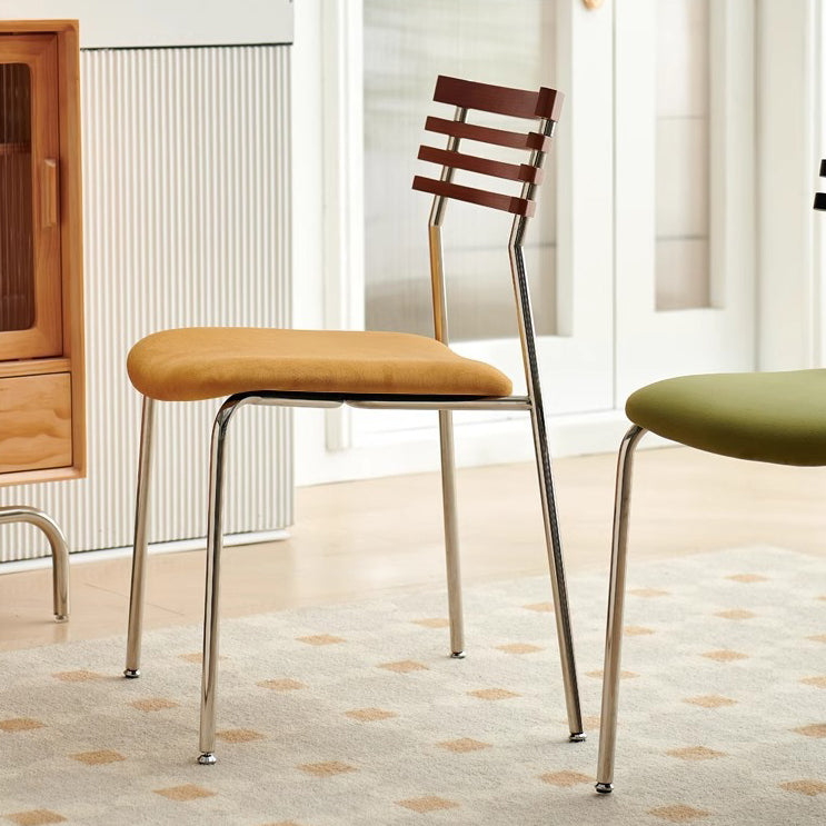 Contemporary Nordic Square Fabric Stainless Steel Legs Dining Chair Arc Solid Wood Backrest For Dining Room