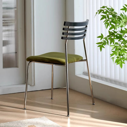 Contemporary Nordic Square Fabric Stainless Steel Legs Dining Chair Arc Solid Wood Backrest For Dining Room