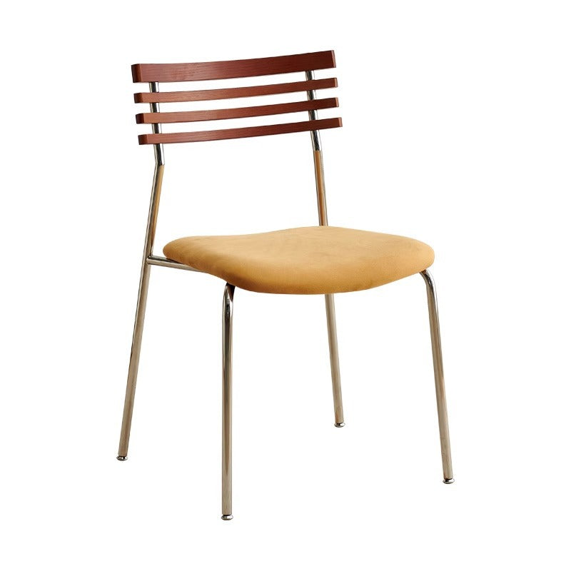 Contemporary Nordic Square Fabric Stainless Steel Legs Dining Chair Arc Solid Wood Backrest For Dining Room