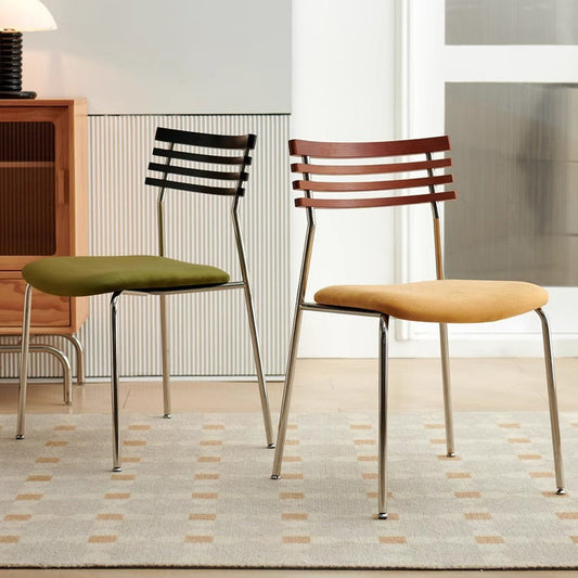 Contemporary Nordic Square Fabric Stainless Steel Legs Dining Chair Arc Solid Wood Backrest For Dining Room