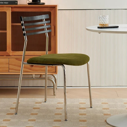 Contemporary Nordic Square Fabric Stainless Steel Legs Dining Chair Arc Solid Wood Backrest For Dining Room