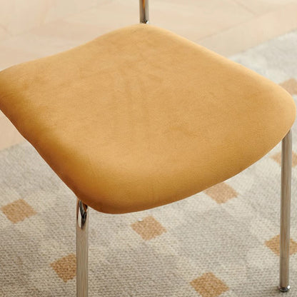 Contemporary Nordic Square Fabric Stainless Steel Legs Dining Chair Arc Solid Wood Backrest For Dining Room