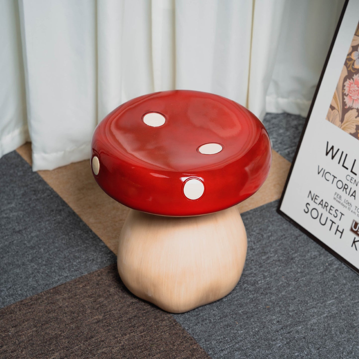 Contemporary Creative Mushroom Resin Fiberglass Low Stool For Bedroom