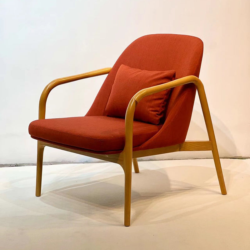 Contemporary Nordic Curved Faux Leather Solid Wood Dining Chair Backrest Armrest For Dining Room