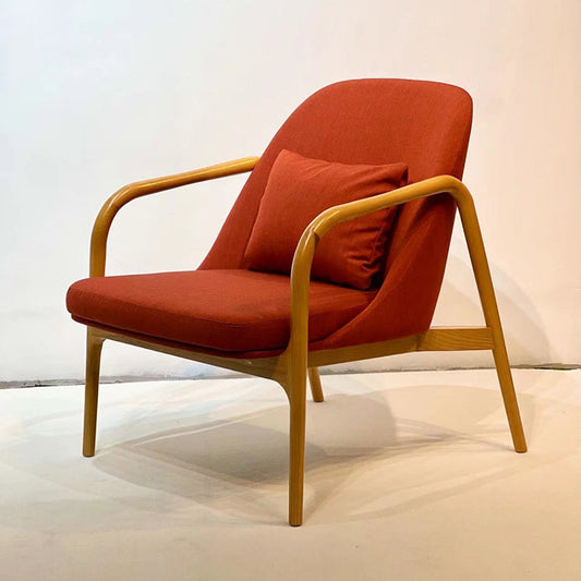 Contemporary Nordic Curved Faux Leather Solid Wood Dining Chair Backrest Armrest For Dining Room