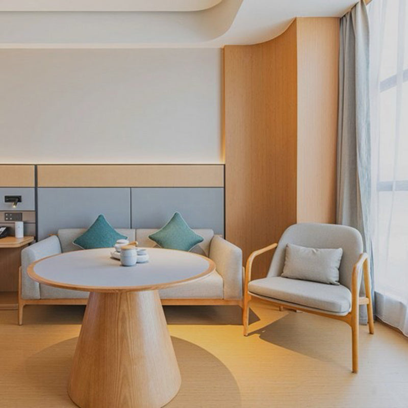 Contemporary Nordic Curved Faux Leather Solid Wood Dining Chair Backrest Armrest For Dining Room