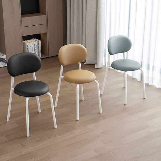Contemporary Scandinavian Round PU Leather Metal Legs Dining Chair Armrest For Dining Room