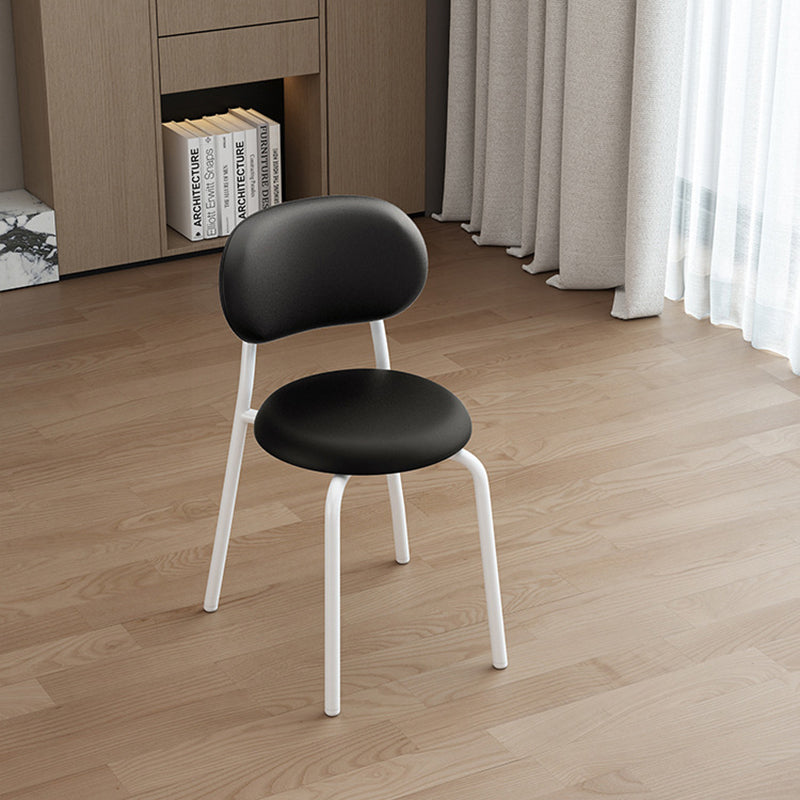 Contemporary Scandinavian Round PU Leather Metal Legs Dining Chair Armrest For Dining Room