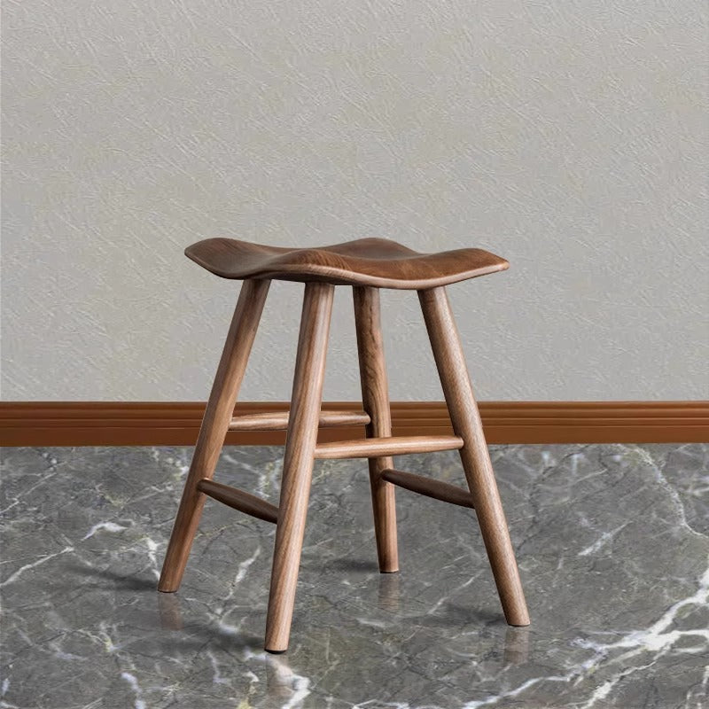 Traditional Japanese Corrugated Solid Wood Bar Stool Footrest For Dining Room