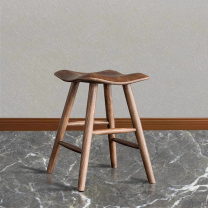 Traditional Japanese Corrugated Solid Wood Bar Stool Footrest For Dining Room