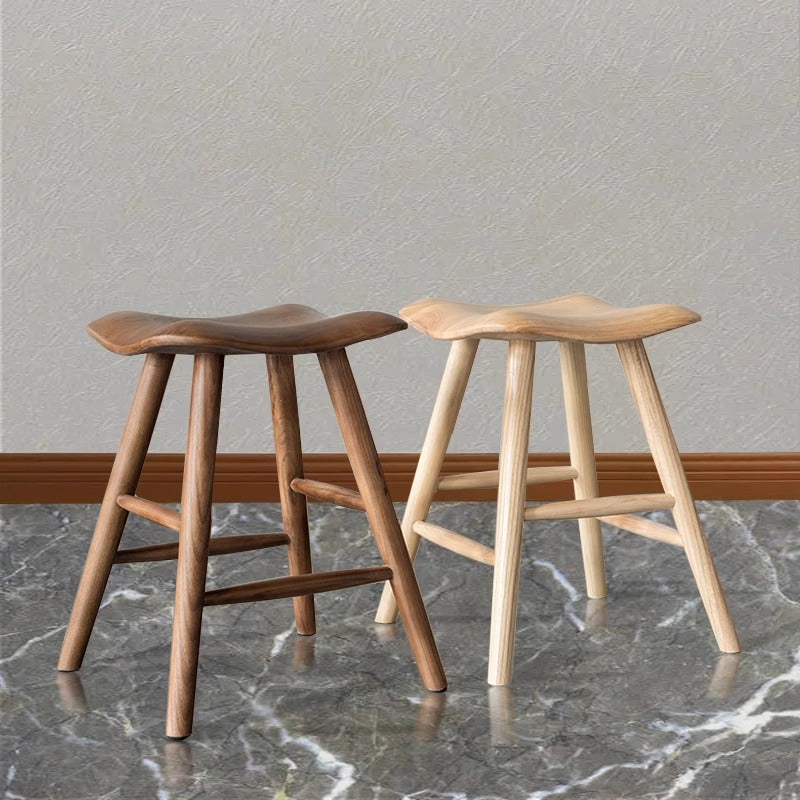 Traditional Japanese Corrugated Solid Wood Bar Stool Footrest For Dining Room