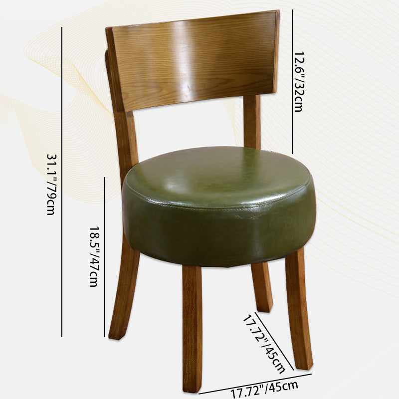 Contemporary Scandinavian Round Faux Leather Solid Wood Frame Dining Chair Backrest For Dining Room