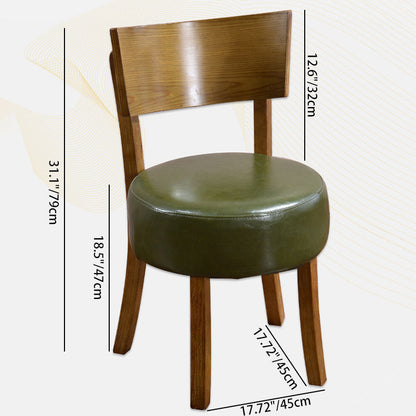 Contemporary Scandinavian Round Faux Leather Solid Wood Frame Dining Chair Backrest For Dining Room