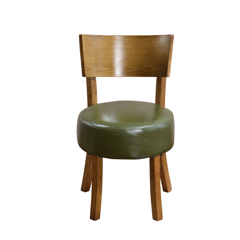 Contemporary Scandinavian Round Faux Leather Solid Wood Frame Dining Chair Backrest For Dining Room