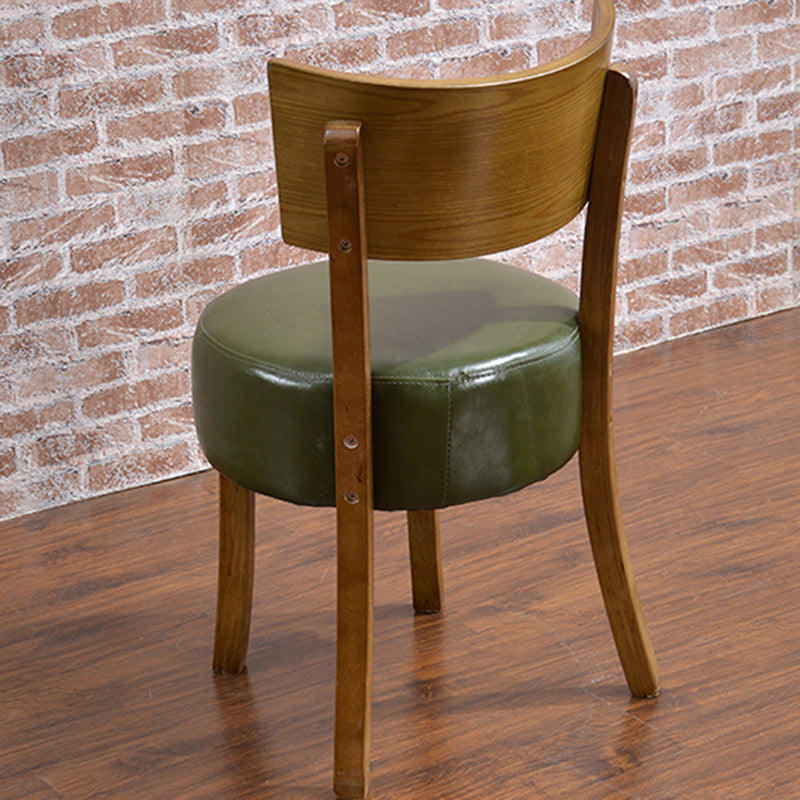 Contemporary Scandinavian Round Faux Leather Solid Wood Frame Dining Chair Backrest For Dining Room