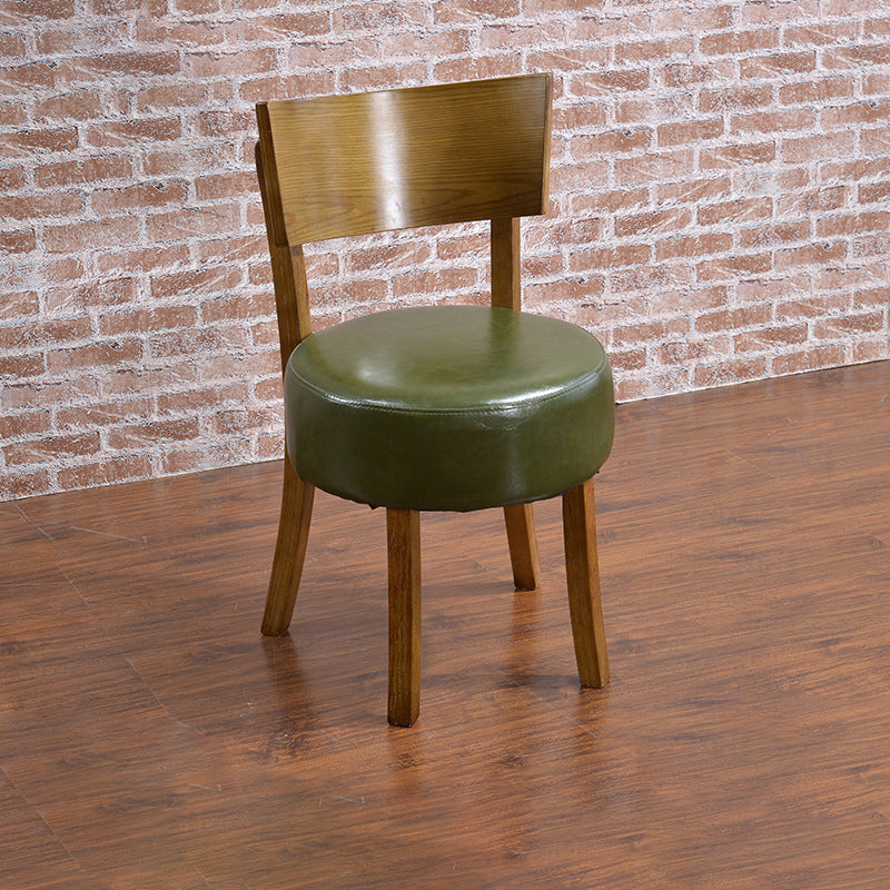 Contemporary Scandinavian Round Faux Leather Solid Wood Frame Dining Chair Backrest For Dining Room