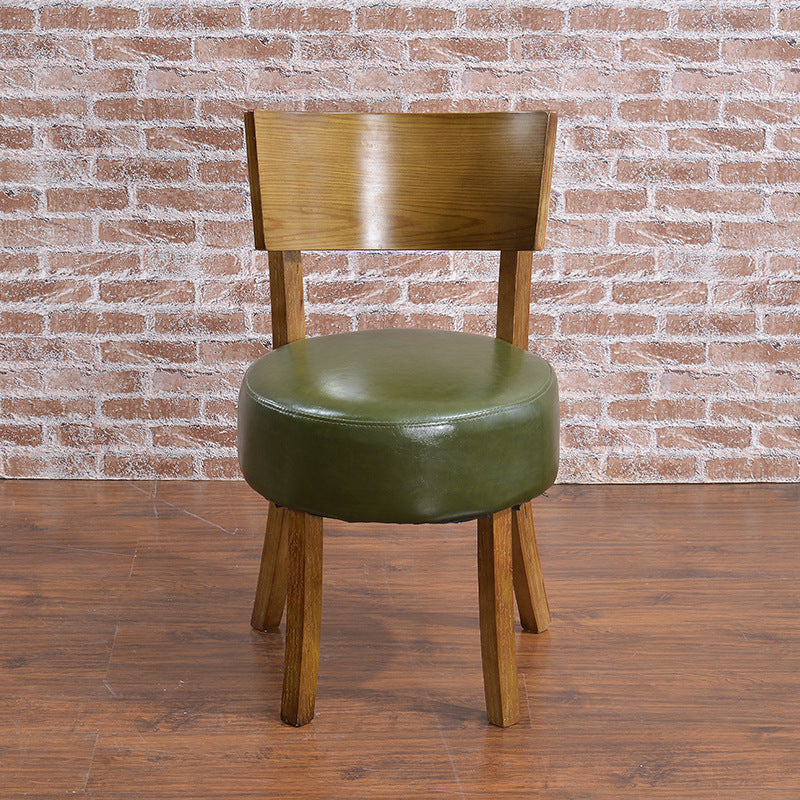 Contemporary Scandinavian Round Faux Leather Solid Wood Frame Dining Chair Backrest For Dining Room