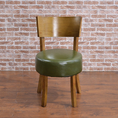 Contemporary Scandinavian Round Faux Leather Solid Wood Frame Dining Chair Backrest For Dining Room