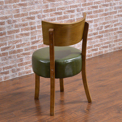 Contemporary Scandinavian Round Faux Leather Solid Wood Frame Dining Chair Backrest For Dining Room