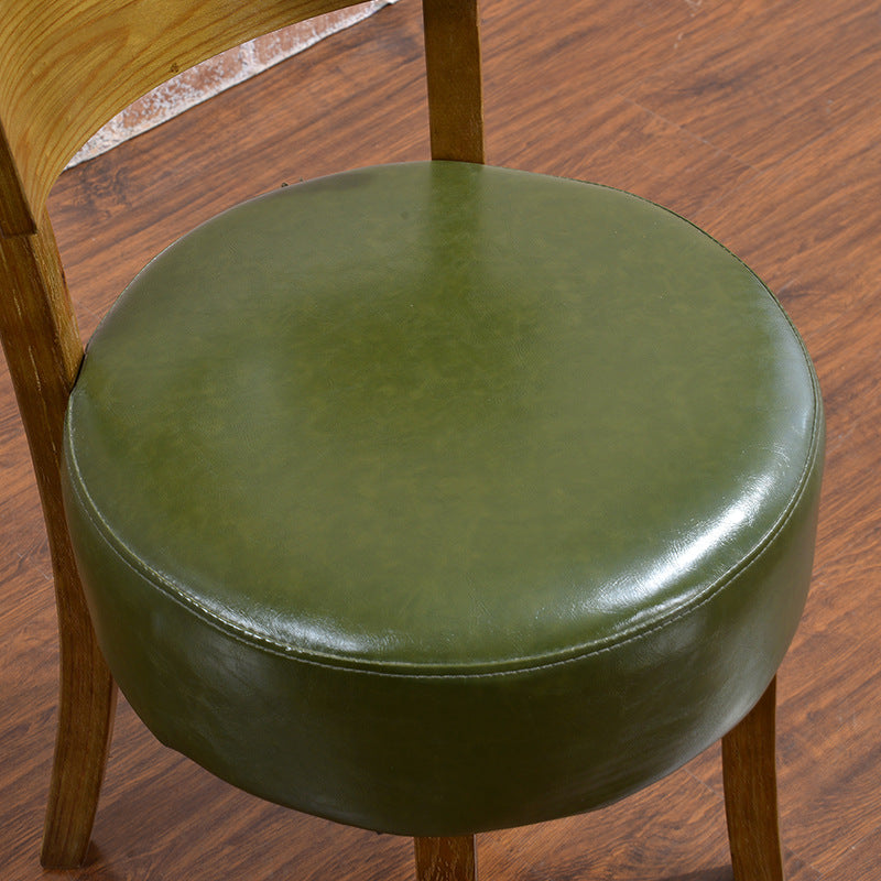 Contemporary Scandinavian Round Faux Leather Solid Wood Frame Dining Chair Backrest For Dining Room