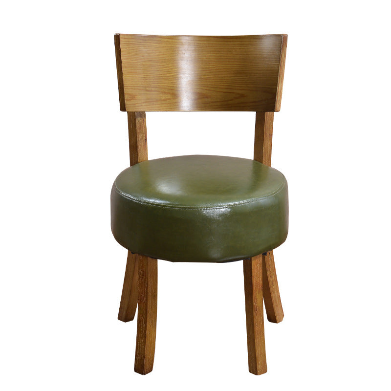 Contemporary Scandinavian Round Faux Leather Solid Wood Frame Dining Chair Backrest For Dining Room