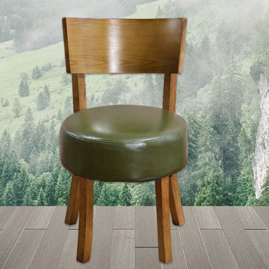 Contemporary Scandinavian Round Faux Leather Solid Wood Frame Dining Chair Backrest For Dining Room