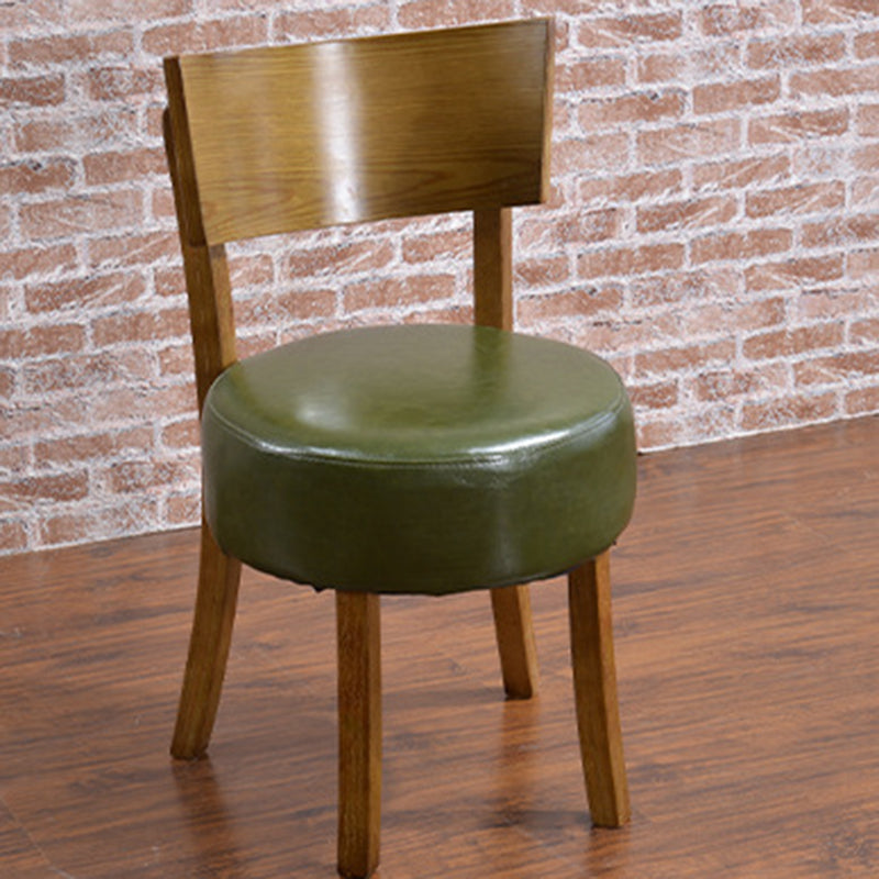 Contemporary Scandinavian Round Faux Leather Solid Wood Frame Dining Chair Backrest For Dining Room