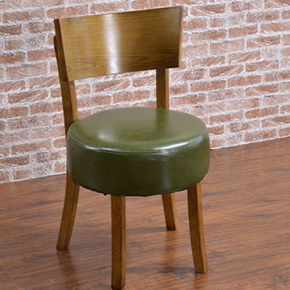 Contemporary Scandinavian Round Faux Leather Solid Wood Frame Dining Chair Backrest For Dining Room