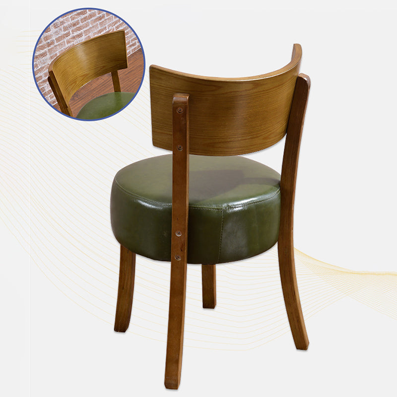 Contemporary Scandinavian Round Faux Leather Solid Wood Frame Dining Chair Backrest For Dining Room
