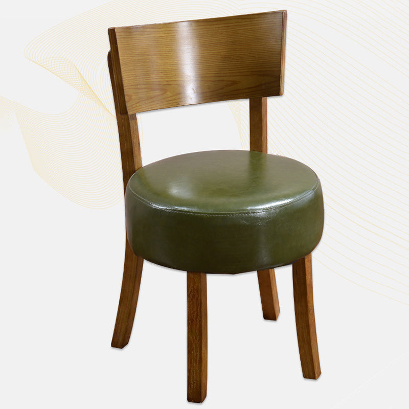 Contemporary Scandinavian Round Faux Leather Solid Wood Frame Dining Chair Backrest For Dining Room