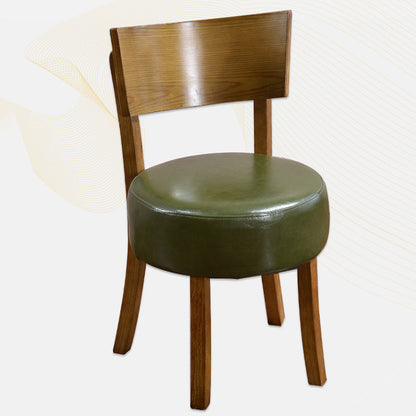 Contemporary Scandinavian Round Faux Leather Solid Wood Frame Dining Chair Backrest For Dining Room