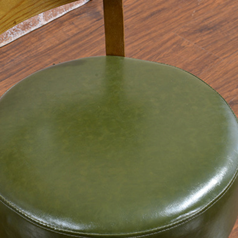 Contemporary Scandinavian Round Faux Leather Solid Wood Frame Dining Chair Backrest For Dining Room