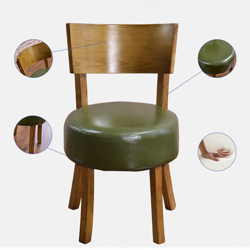 Contemporary Scandinavian Round Faux Leather Solid Wood Frame Dining Chair Backrest For Dining Room