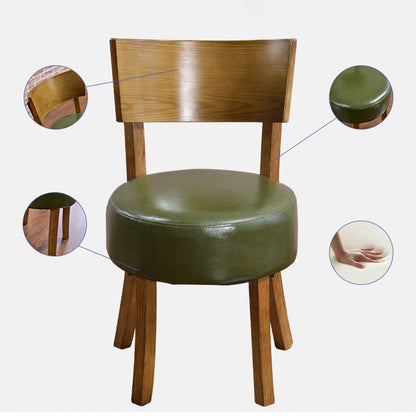 Contemporary Scandinavian Round Faux Leather Solid Wood Frame Dining Chair Backrest For Dining Room
