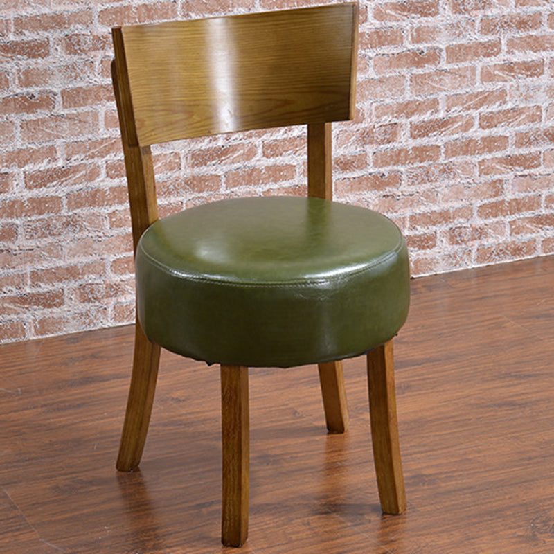 Contemporary Scandinavian Round Faux Leather Solid Wood Frame Dining Chair Backrest For Dining Room